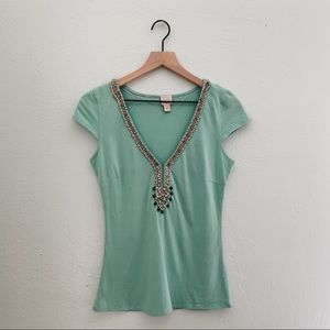 Anthropology Jeweled Top Mint Green